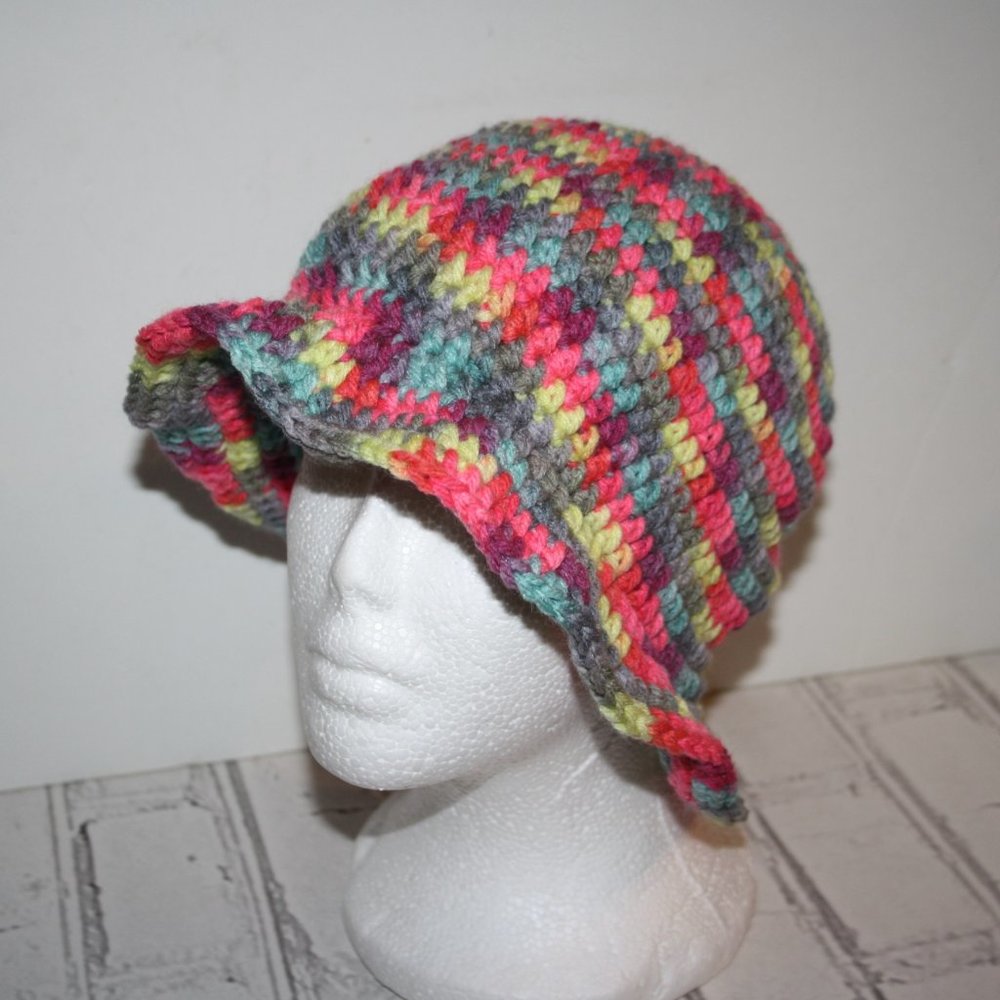 🌸💛 Neon Pink & Yellow Crocheted Sunhat – Handmade · Adult Size
